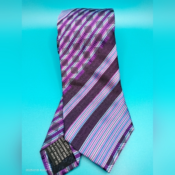 Missoni Tie Necktie Silk Purple Blue Striped Abstract Retro Classic Textured - Picture 1 of 8